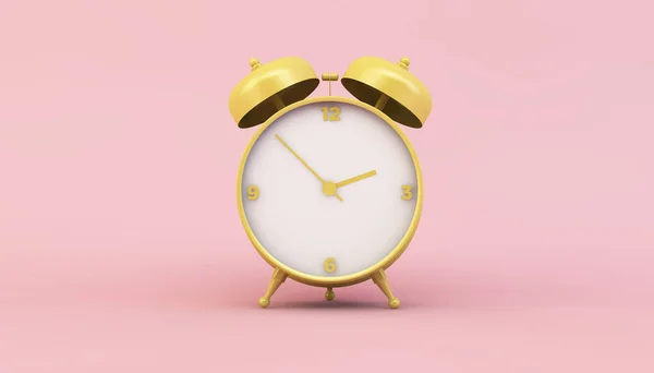 ピンクの背景3Dレンダリング上の黄色のレトロな時計 — ストック写真