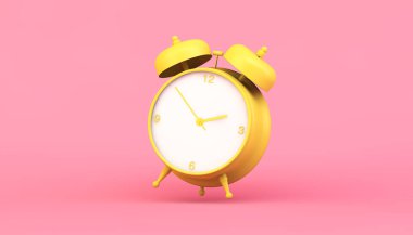 Sarı çalar saat 3d pembe bir arka plan üzerinde render