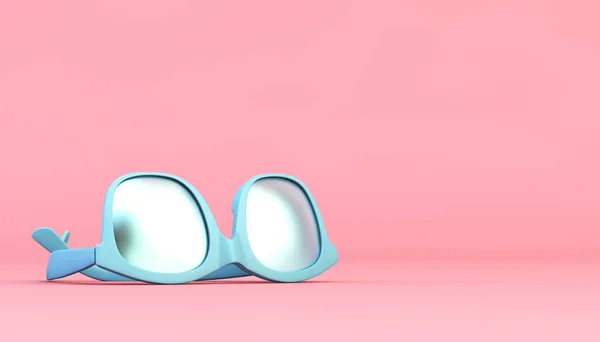 蓝色太阳镜在粉红色背景3D渲染 — 图库照片