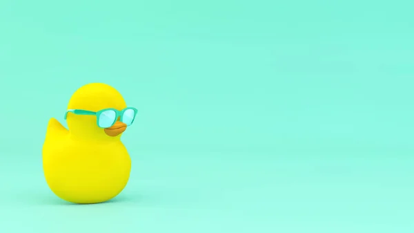 Pato Amarillo Con Gafas Sol Menta Representación Sobre Fondo Color —  Fotos de Stock