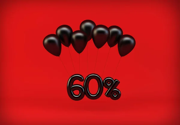 的折扣挂在气球的红色背景 黑色星期五 供销售的图形 3D渲染 — 图库照片
