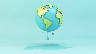 climate change concept: melting earth on blue background 3d rendering clipart