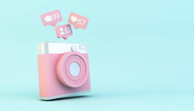 Sosyal medya kavramı: tebligatlı kamera 3D görüntüleme