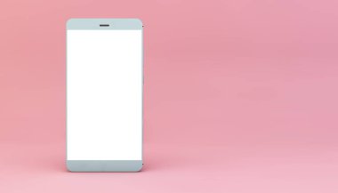 Pembe arka planda mavi akıllı telefon 3D görüntüleme