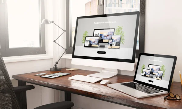 devices with responsive web design desktop 3d rendering