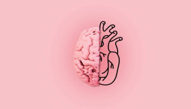 Minimum pembe beyin ve illüstrasyon kalp 3D görüntüleme