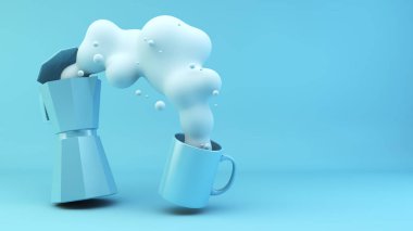 İtalyan kahve makinesi 3D bir fincana sıvı servis ediyor.