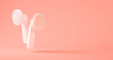 Pembe arka planda beyaz kablosuz kulaklık 3D görüntüleme