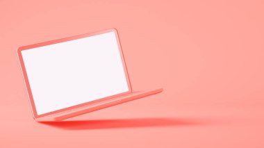 Beyaz ekran 3D görüntüleme ile pembe bilgisayar