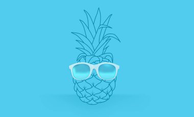 3D güneş gözlüklü mavi ananas.