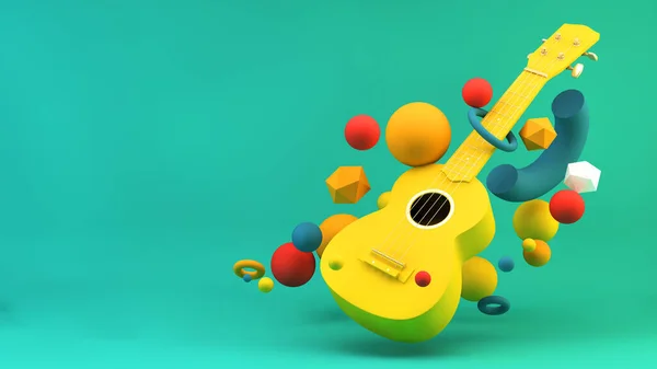 Fondo Ukelele Colorido Con Formas Flotantes Renderizado — Foto de Stock