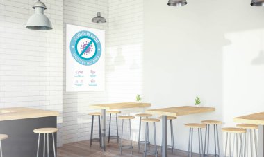 Modern tasarım kahve dükkanı afişi covid Free3d görüntüleme, 