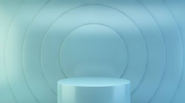 Soyut çember arkaplanındaki mavi platform 3d oluşturma