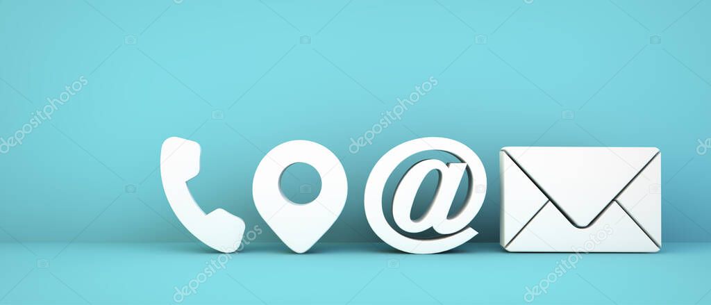 Business contact icons on blue background 3d rendering
