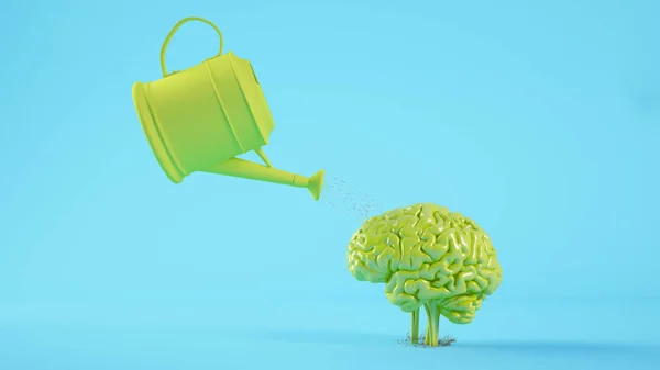 Riego Una Planta Cerebral Concepto Renderizado — Foto de Stock