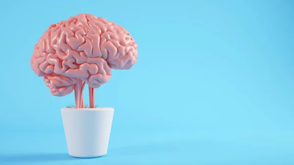 Cerebro Rosado Creciendo Una Planta Renderizado — Foto de Stock