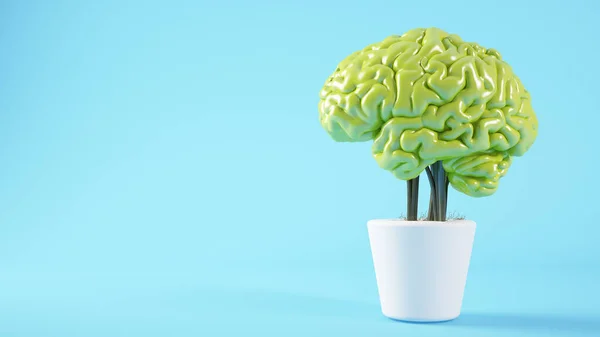 Зеленый Мозг Растение Синем Фоне Рендеринг — стоковое фото