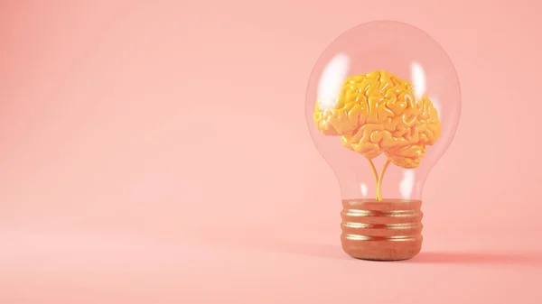 Brain Lightbulb Concept Pink Background Rendering — Stock Photo, Image