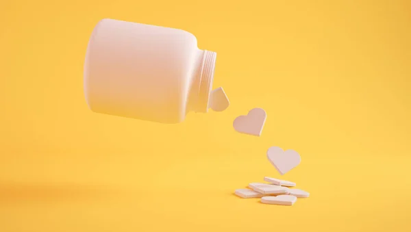 Heart pills falling concept 3d rendering