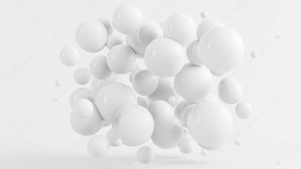 White bubbles abstract minimal background 3d rendering