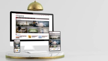 Zarif platform 3d oluşturma aygıt koleksiyonu üzerine dergi yanıt tasarımı web sitesi