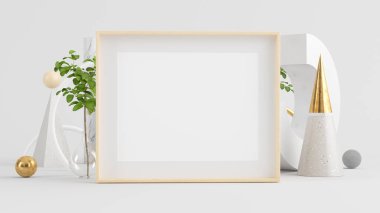 Ahşap yatay çerçeve, asgari soyut arkaplan 3d görüntüleme ile taklit edilir