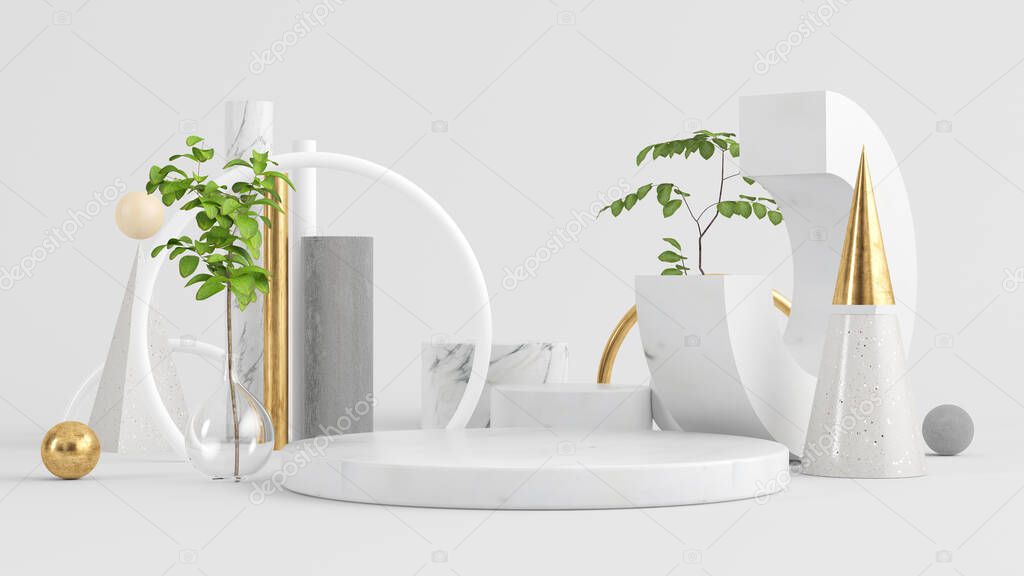 Clean white marble pedestal for product presentation on abstract background mock up 3d rendering