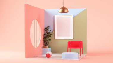 Çerçeve sürreal oda Art deco 3D görüntüleme