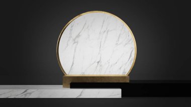 Beyaz mermer, altın ve siyah plastik geometrik şekilli altın podyum 3D 