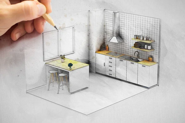 Interior designer drawing kitchen project