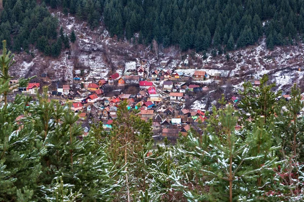 Overview Gura Raului Village Transylvania Romania Church Tower Foreground — Stock Photo, Image