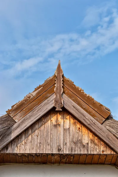 Деревянные Украшения Традиционном Фронтонном Доме Районе Дельты Дуная — стоковое фото