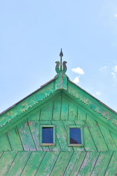 Krásná Dřevěná Dekorace Tradiční Fronton Dům Podunají Delta Regionu — Stock fotografie