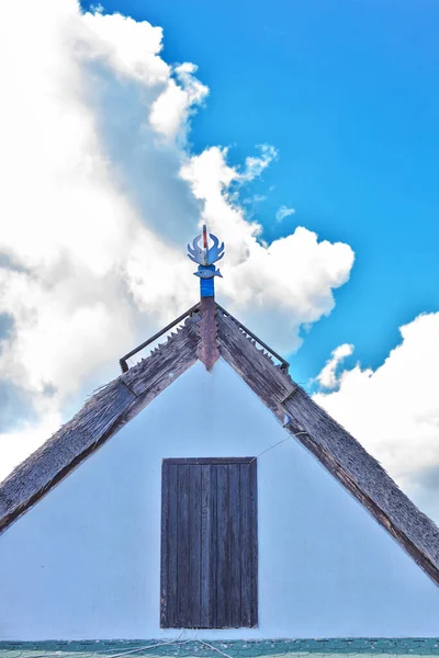Bela Decoração Madeira Tradicional Casa Frontão Região Delta Danúbio — Fotografia de Stock