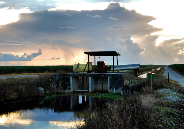 Distant Summer Thunderstorm South Central Florida Sugar Cane Fields — Stock Photo, Image