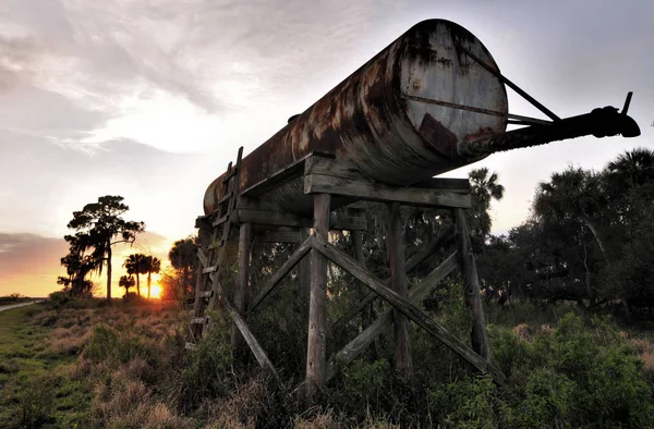 Sunset Old Water Tank Dinner Island Ranch South Central Florida — Stock Photo, Image