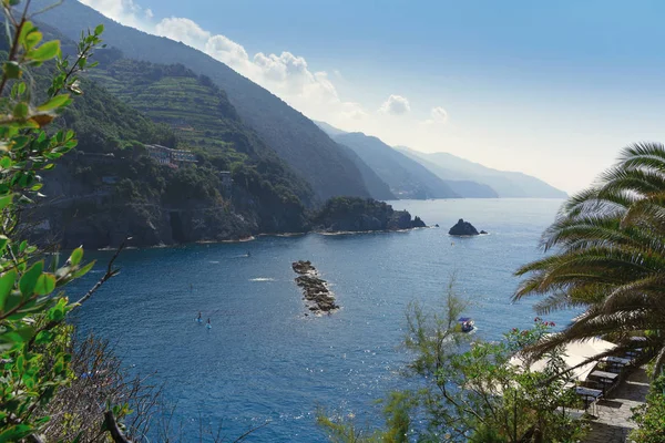 Costa Cinque Terre Vista Superior Das Cinco Colinas Rochosas Que — Fotografia de Stock