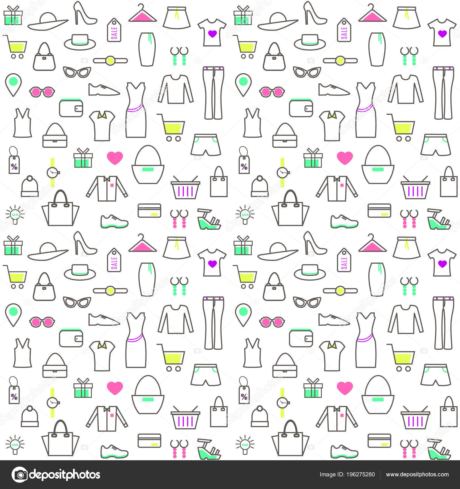 Seamless Pattern Clothes Accessories Thin Line Style Collection