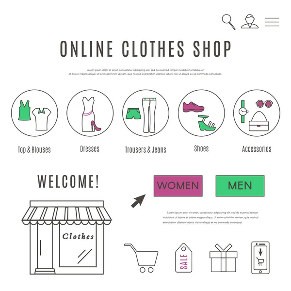 Plantilla de diseño web de ropa y accesorios Tienda online — Vector de stock