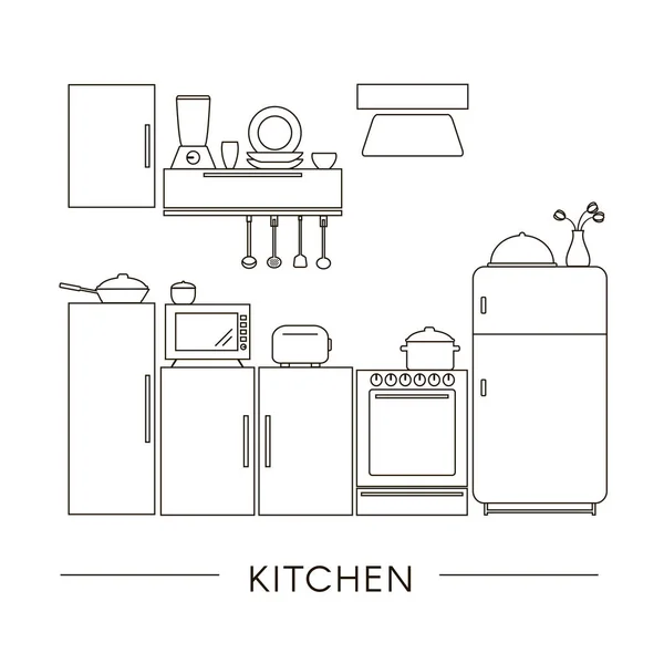 Kücheneinrichtung im Stile einer Linie — Stockvektor