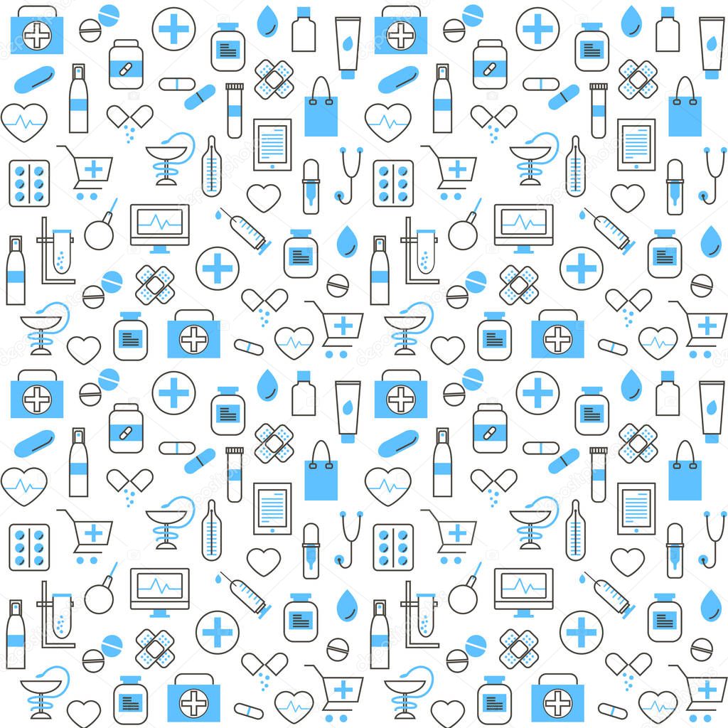 Seamless Pattern With Chemists and Pharmacy Icons