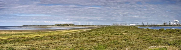 Vista Panorâmica Barragem Entre Lago Oostvoornse Meer Northsea Com Dunas — Fotografia de Stock