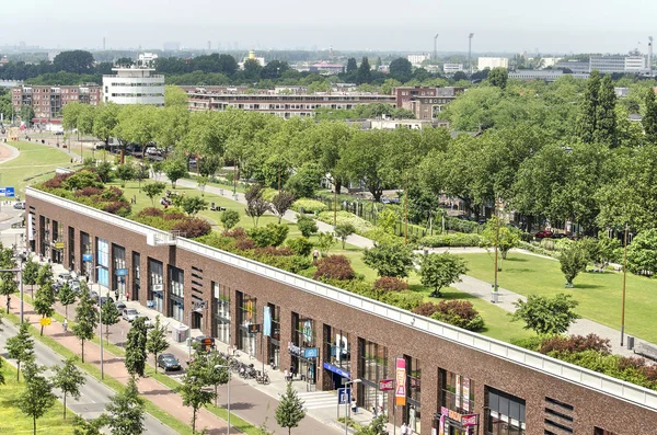 Rotterdam Nederländerna Juni 2018 Tegelfasaden Ett Köpcentrum Och Dakpark Taket — Stockfoto