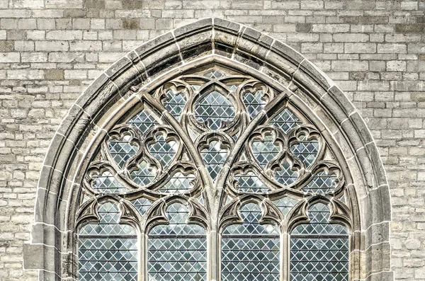 Hooglandse 教会のゴシック様式の窓の上部セクションをライデン オランダ 2018 — ストック写真