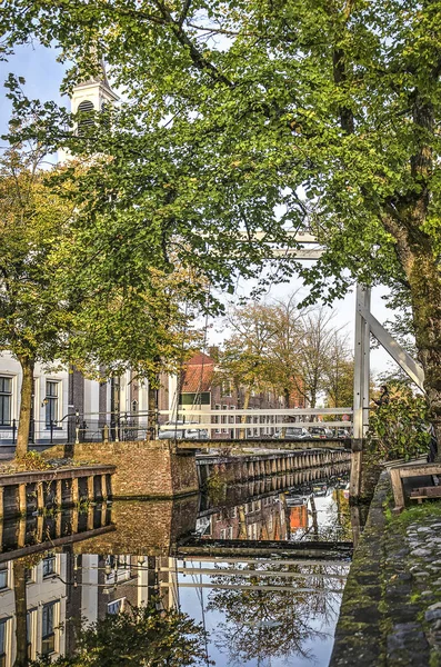 Edam Holandia Października 2018 Drzewa Jesień Kolory Drewniany Most Zwodzony — Zdjęcie stockowe