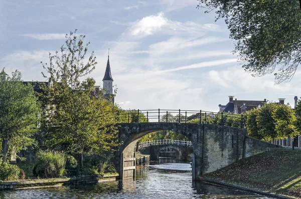 Sloten Holanda Outubro 2018 Vista Duas Pontes Através Canal Principal — Fotografia de Stock