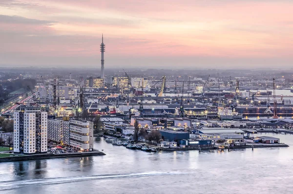 Rotterdam Hollanda Kasım 2018 Konut Günbatımı Pembe Bir Gökyüzü Altında — Stok fotoğraf