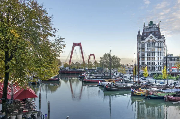 Rotterdam Netherlands November 2018 Outdoor Cafe Historic Barges Old Harbour — Stock Photo, Image