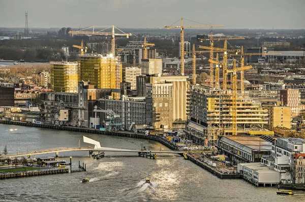 Rotterdam Nederland December 2018 Groot Aantal Gele Bouw Kranen Werken — Stockfoto
