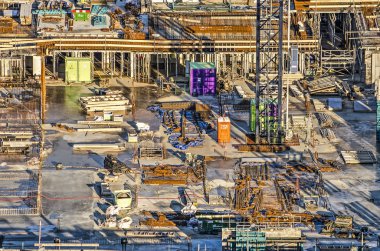 Rotterdam, Hollanda, 20 Ocak 2019: küçük C inşaat alanında close-up ekipman ve malzeme renkli bir dizi